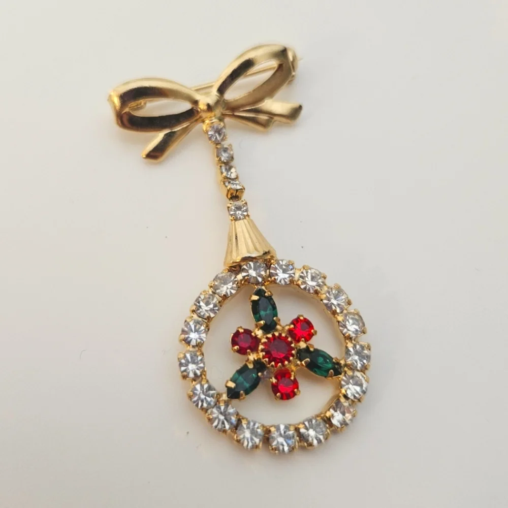 Vintage Christmas ornament and bow pin/ brooch